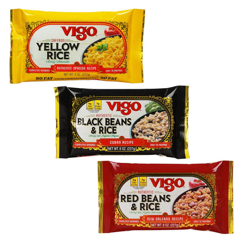 Pack, 8oz Pack 3 Vigo Authentic Rice Variety Low Fat, of (Saffron Yellow Rice, Red Beans & Rice, and Black Beans