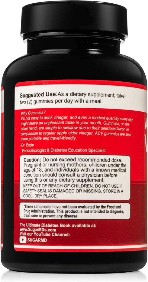 60 Gummies B6 B12-500mg SugarMD Apple Cider Vinegar - Vitamin & Apple Cider Vinegar Supplement from Raw, Unfiltered