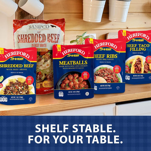10g 6oz 12) Hereford Beef Taco Filling | Shelf Stable | Halal | Fully Cooked | Ready-to-Eat | of Protein per Serving |
