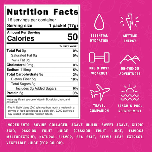 Packs 5g 16 Packets (.60 oz) Bare Bones Passion Fruit Elevated Drink Mix | Light & Flavorful | Gluten-Free & Naturally