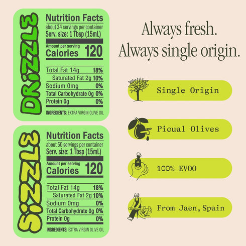 Pack, Graza Extra Virgin Olive Oil Variety Sizzle & Drizzle - High Polyphenol Peak Harvest EVOO Cooking & Finishing Oil