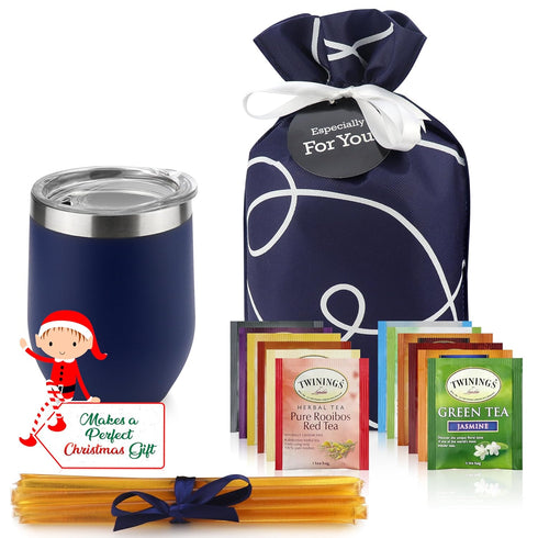 Set 12 Package Tea Lovers Gifts Basket - Gift Include Temperature Retention Cup Special Blend Teabags & Honey Presented