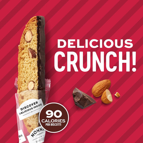 21.5 oz Nonni's Cioccolati Dark Chocolate Almond Biscotti Cookies Individually Wrapped Italian Coffee Snack, Crunchy