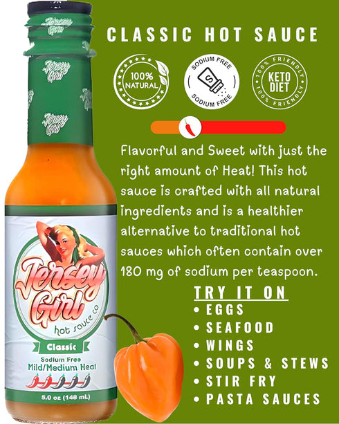 5oz 4 Jersey Girl Habanero Hot Sauce (Classic) Made with Pepper Varieties (No Added Salt/Sodium Free)