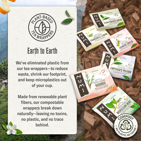 100 Numi Organic Green Tea with Jasmine, Green Tea Bags with Real Jasmine