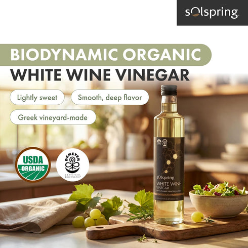 16.9 Oz. (33 Dr. Mercola Solspring White Wine Vinegar - Biodynamic Organic Vinegar - Crafted from Roditis & Savatiano