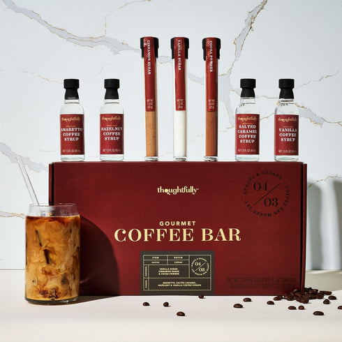Set, 4 2 1 Set 7 Thoughtfully Gourmet, Coffee Bar Gift Includes Delicious Syrups, Flavored Sugars and Cocoa Powder