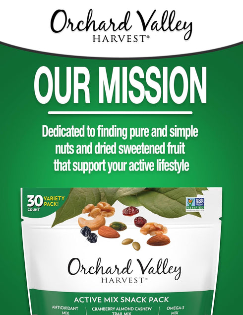 Pack 1oz Pack 30), Omega-3 Orchard Valley Harvest Active Snack Mix, Bags (Variety of Antioxidant Mix, Cranberry Almond