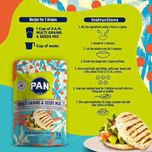 (16 oz Pack 1) P.A.N. Multi Grains & Seeds Mix White Corn Meal - Harina Pan Venezolana Pre-cooked Gluten Free Flour