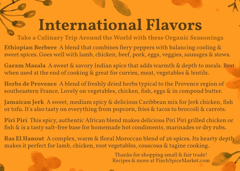 6 Pinch Spice Blends of the World Gift Bag - Organic International Spices Gift - Spice Market