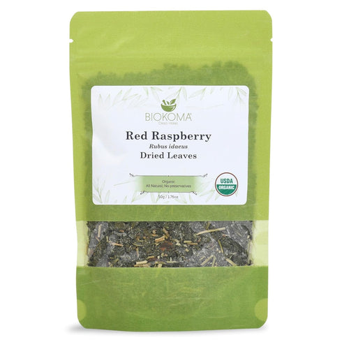 Biokoma Pure Organic Red Raspberry Dried Leaves 50g (1.76oz) in Resealable Moisture Proof Pouch, USDA Certified