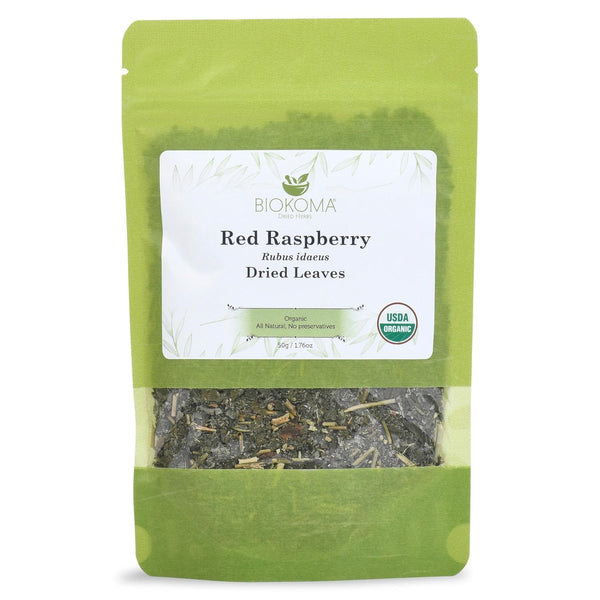 Biokoma Pure Organic Red Raspberry Dried Leaves 50g (1.76oz) in Resealable Moisture Proof Pouch, USDA Certified