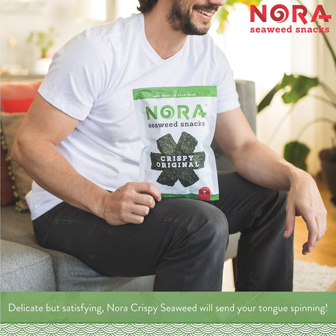 Original Crispy Seaweed Snacks by Nora - Low-Carb Healthy Snacks, Thick Nori Sheets, Vegan, Gluten-Free, 12-Pack