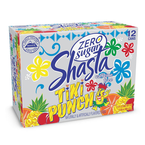 12-Pack 12oz Shasta Zero Sugar Tiki Punch | of Cans | Tropical Punch Flavor | Sugar-Free & Sweet | Caffeine-Free