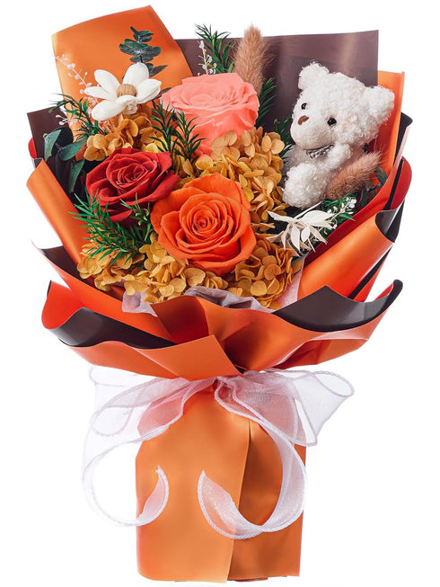 Polylove Mother Day Gift Forever Flowers Bouquet Preserved Roses with Bear Gift