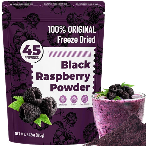 Freeze Dried Black Raspberry Powder 6.35oz - No Added Sugar, Resealable Pouch,