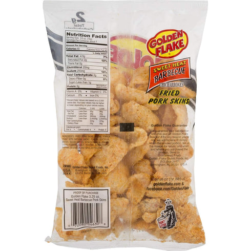 3 oz. (3 Golden Flake Snack Foods Sweet Heat Barbecue Flavored Fried Pork Skins Bag Bags)
