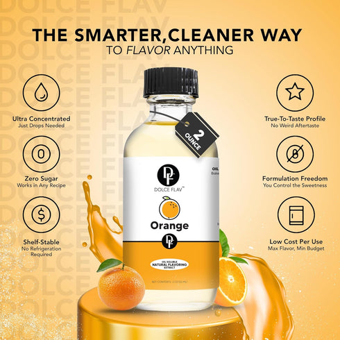 2 Pack 2 Dolce Flav Natural Orange Extract Ounce Oil-Soluble Kosher, Sugar-Free, Concentrated Citrus Flavor for Candy