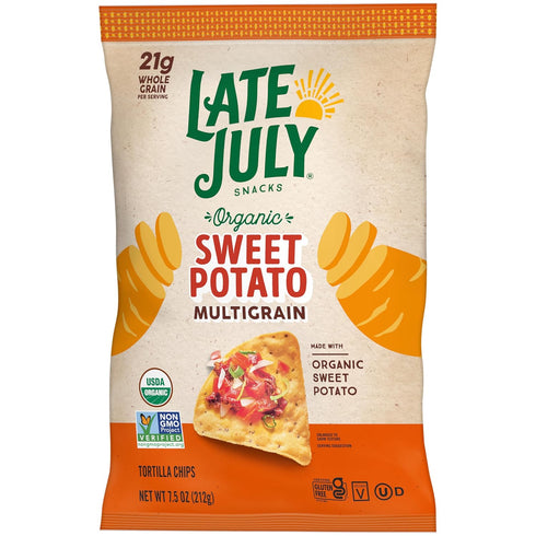 7.5 Oz (Pack 2) Late July Snacks Organic Multigrain Sweet Potato Tortilla Chips