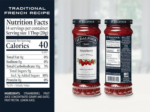TAOindustry 6 Pack, 100% 10 oz St. Dalfour Strawberry Fruit Spread, from Fruit, No Cane Sugars, No Corn Syrups, Jars