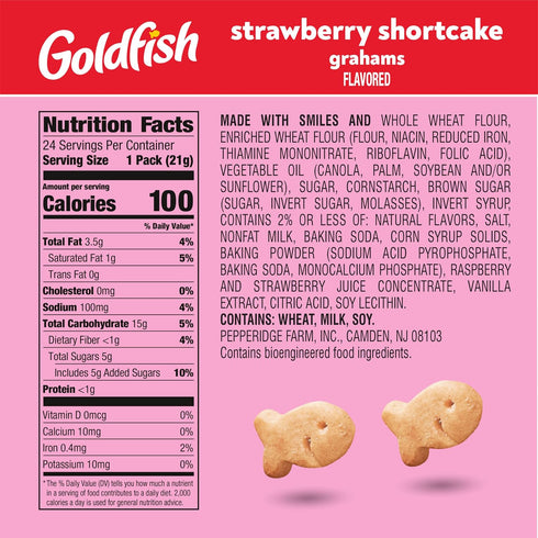 24 Count 0.75 Oz Goldfish Valentine's Day Strawberry Shortcake Flavored Baked Graham Snacks