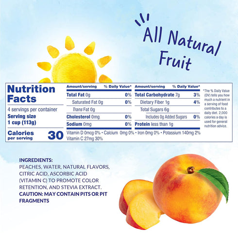 Dole Fruit Bowls No Sugar Added Snacks, Diced Peaches 4oz, Gluten & Dairy Free, Bulk Lunch Snacks for Kids & Adults