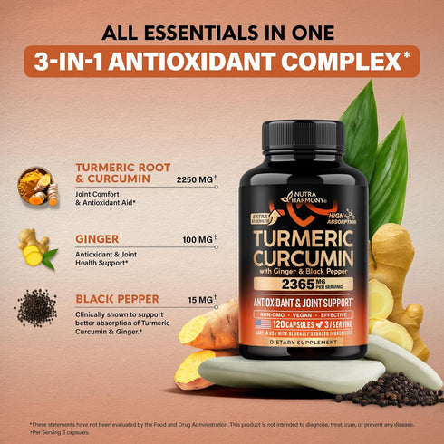 2365 95% Immunity 120 Turmeric Curcumin Supplement mg - Turmeric with Ginger & Black Pepper - Highly Bioavailable