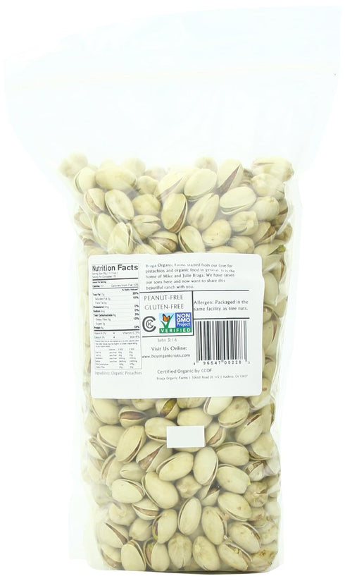 Braga Organic Farms 2 lb. Organic Raw Inshell Pistachios bag