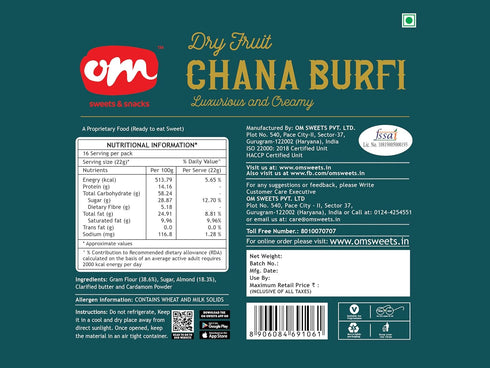 OM SWEETS & SNACKS 350 | Chana Dry Fruit Burfi | Made With Pure Quality Ingredients | No Added Colours Or Preservatives