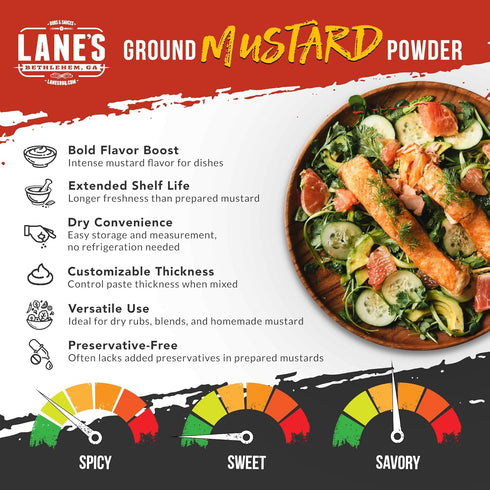 6.5 Oz Lane's Ground Mustard Powder, All-Natural Ground Dry Mustard Powder, Perfect for Meats, Fish & Sauces Ground