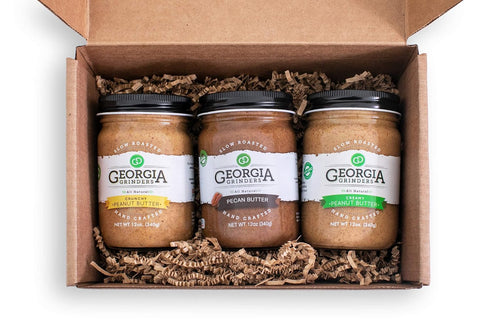 12oz Georgia Grinders - Georgia Grown Gift Box Trio!! each gift box contains one jar of each: Pecan Butter, Creamy