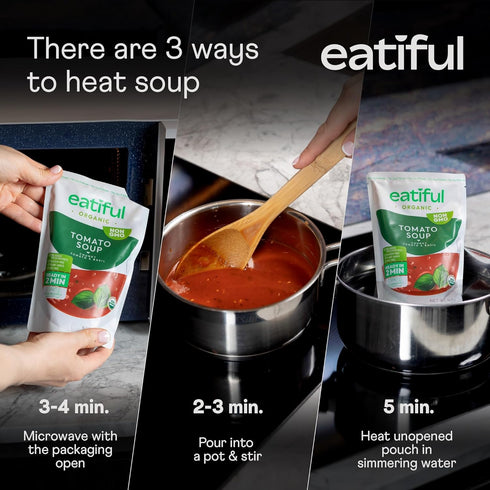 14.1 (Pack 5) EATIFUL Organic Tomato Soup, Ready To Eat Vegan Plant Based Creamy Tomatoes Soup, No Added Preservatives
