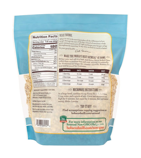 32 (Pack 3) Bob's Red Mill Organic Extra Thick Rolled Oats, ounce