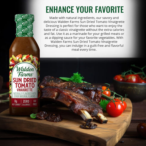 12 oz 0g Walden Farms Sun Dried Tomato Vinaigrette Dressing Bottle - Sugar Free Net Carbs Condiment - So Tasty on