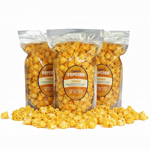 Signature Popcorn, Cheddar Cheese Popcorn Snack, 3-Pack Large Resealable Bags, Gourmet Popcorn,
