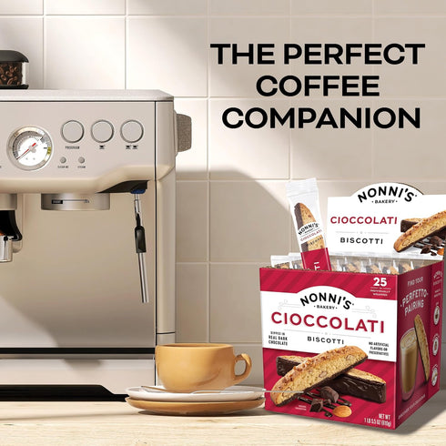 21.5 oz Nonni's Cioccolati Dark Chocolate Almond Biscotti Cookies Individually Wrapped Italian Coffee Snack, Crunchy