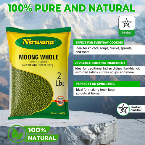 32 oz Whole Moong Beans (Moong Whole) Protein-Rich Green Lentils for Soup, Snacks, and Everyday Cooking