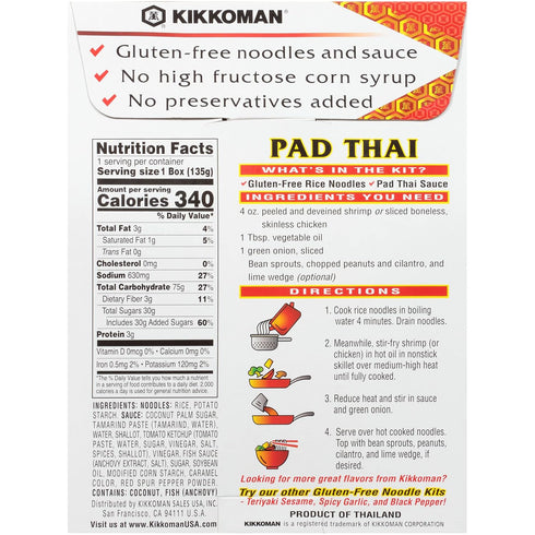 4.8 Oz (Pack 6) Kikkoman Gluten-Free Pad Thai Noodle Kit With Sauce