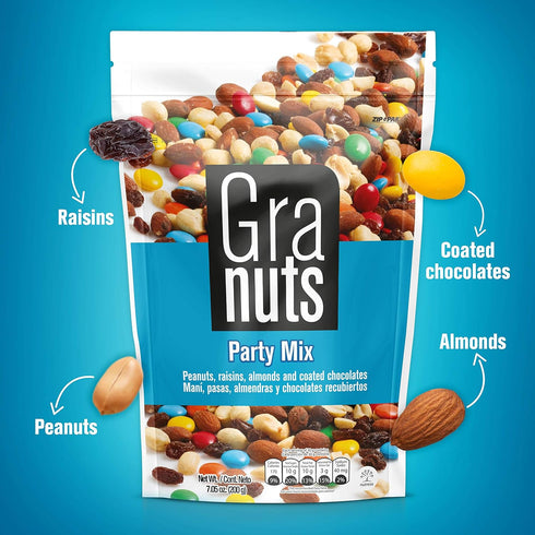 Granuts Party Mix Family Pack, Sweet Chocolate-Coated Candies, Soft Raisins, Crunchy Salted Peanuts, 7.05 Oz