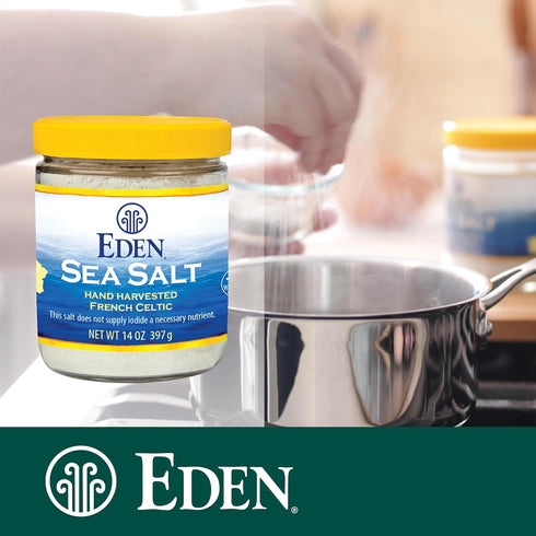 14 oz Eden Sea Salt, Hand Harvested French Celtic, Stone Ground (Fine), Trace Minerals, Unrefined, Glass Jar