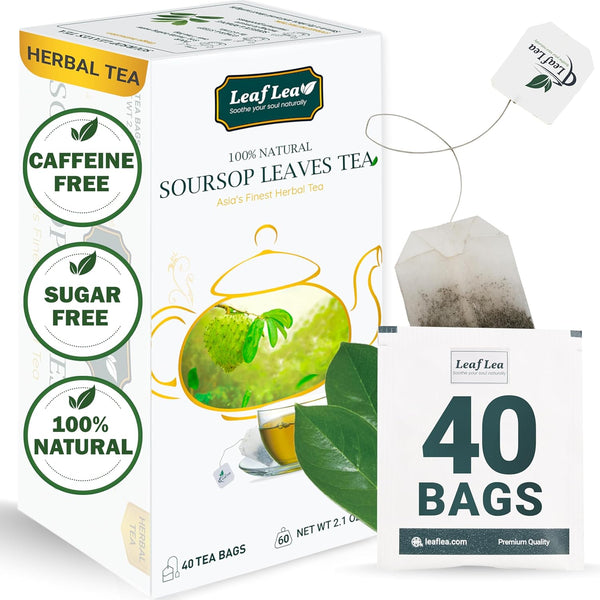 LeafLea Premium Soursop Leaves Tea Bags - 40 Herbal Tea Bags for Natural Digestion Support, No Sugar, No Caffeine