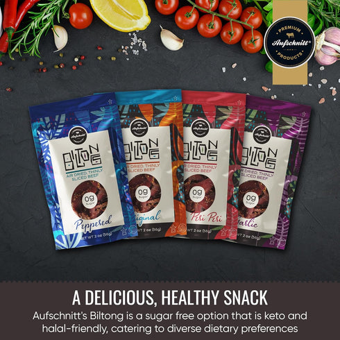 Premium Aufschnitt Products 2oz, 3 Pack Aufschnitt Biltong Beef Jerky Slices, South African Style Beef - Air Dried, No