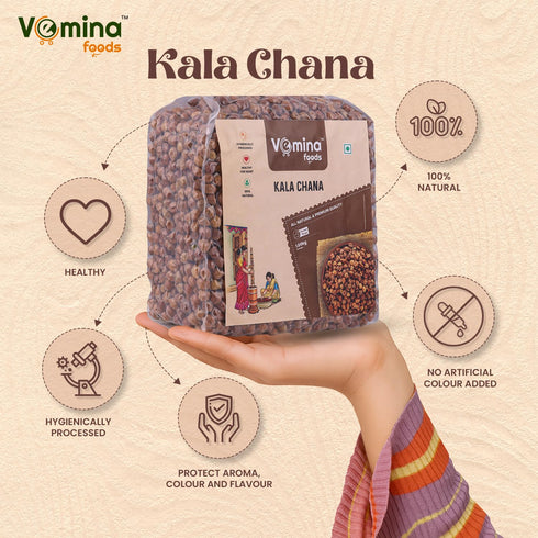 1.8kg, VEMINA Kala Chana Premium Black Chickpeas, Unpolished, Protein-Rich Whole Pulses, Ideal for Curry, Chaat, Salads