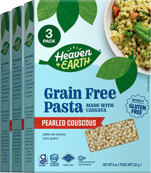 Heaven & Earth Grain Free Pasta, Cassava Pearled Couscous, 8oz (3 Pack)