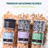 Soeos Spice Seasoning Set of 3 with Integrated Grinders: Spicy Garlic, Garlic & Herbs, Garlic Salt, Seasoning Gift Set