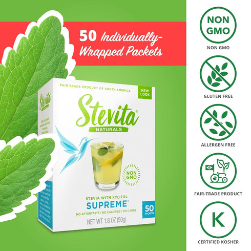 Stevita Stevia with Xylitol Supreme, 50 Packets, All-Natural Sweetener, Non-GMO, Vegan
