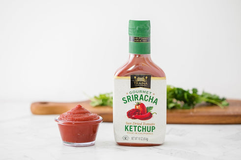 Pack 16 oz (2 Pack) Traina Home Grown Gourmet Classic and Sriracha Ketchup Combo - No Corn Syrup, Non GMO, bottle