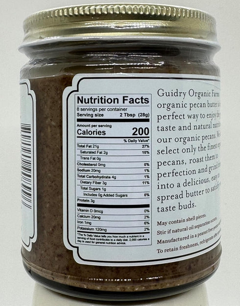 Guidry Organic Farms USDA Certified Organic Pecan Butter, Handmade, Small batches, Keto Friendly, Gluten Free, All