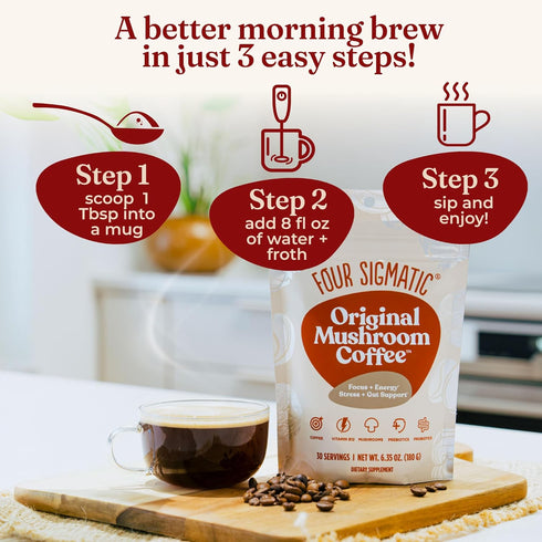 Immune 30 Four Sigmatic Original Mushroom Coffee | High Dose Lion's Mane, Chaga, Turkey Tail, Cordyceps and Reishi |