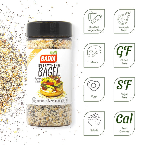 5.5 oz Badia Everything Bagel Seasoning Blend, - Sesame Seed, Poppy Seed, Garlic, Onion and Salt